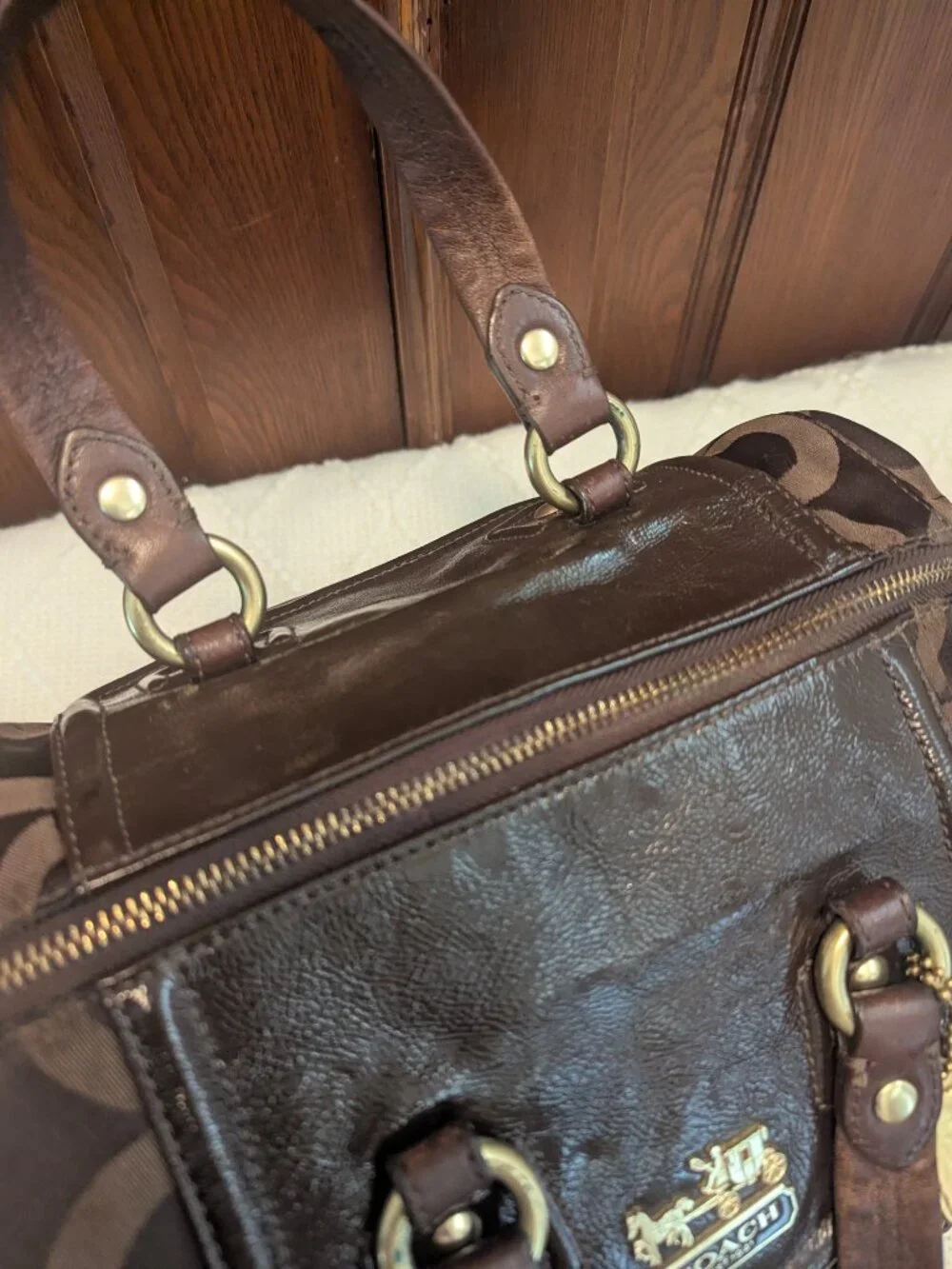 COACH Brown 14294 MADISON AUDREY OP ART SATCHEL SHOULDER BAG HANDBAG